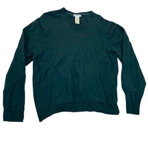 Gap Mens Sweater XL 100% Italian Merino Wool V-Neck Green Long Sleeve